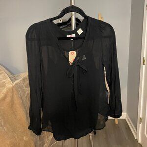 Levi Sheer Black Blouse with Front Tie and Tank Top